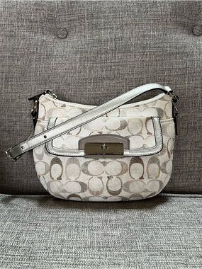 Coach Kristin Vintage Y2K Optic Art Jacquard Canvas Leather Hobo Shoulder Bag